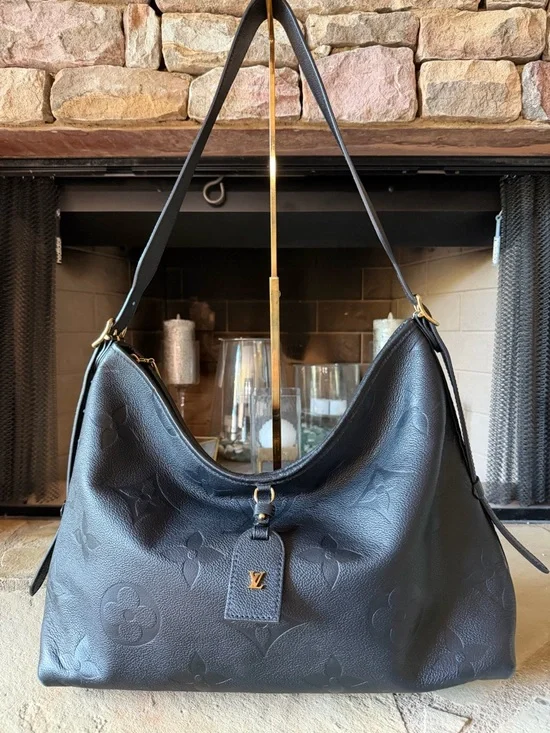 Louis Vuitton Black Monogram Embossed Hobo Bag. Carry All - Picture 2 of 10